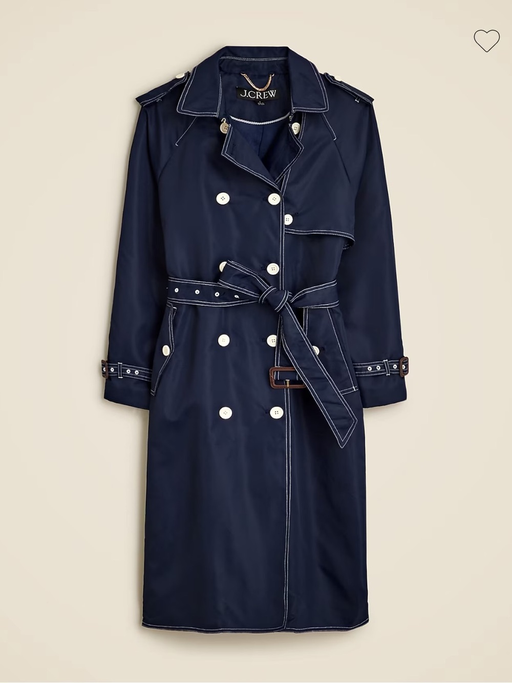 J Crew navy blue and white relaxed trench coat in lightweight shiny nylon